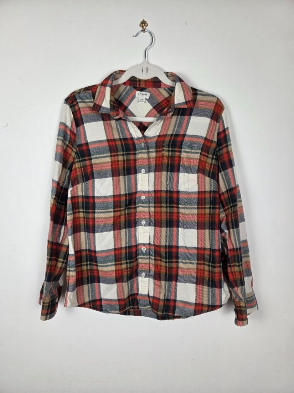 J.Crew Multicolor Plaid Flannel Long-Sleeve Button-Down Shirt 100% Cotton, PM